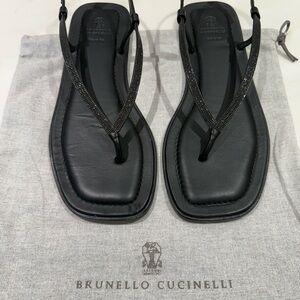 Brunello Cucinelli Black Leather Sandals